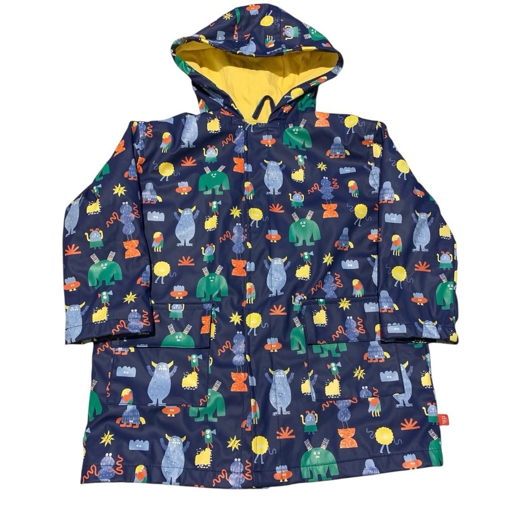 Magnetic Me Raincoat Kids 4T Navy Monster Print Excellent Magnetic Closure Coat
